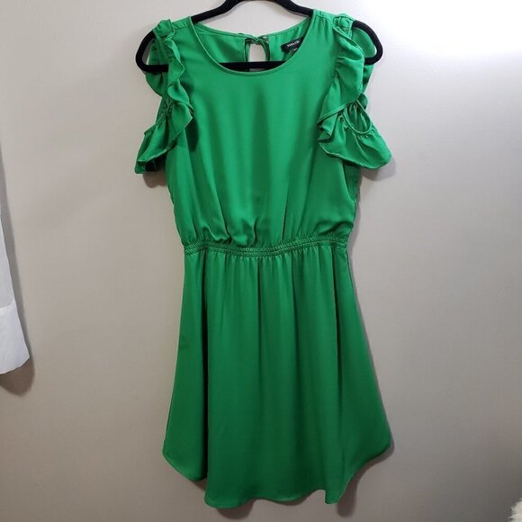 RW&Co. * Green Chiffon Ruffle Sleeve Dress * Sz XS - Picture 2 of 10